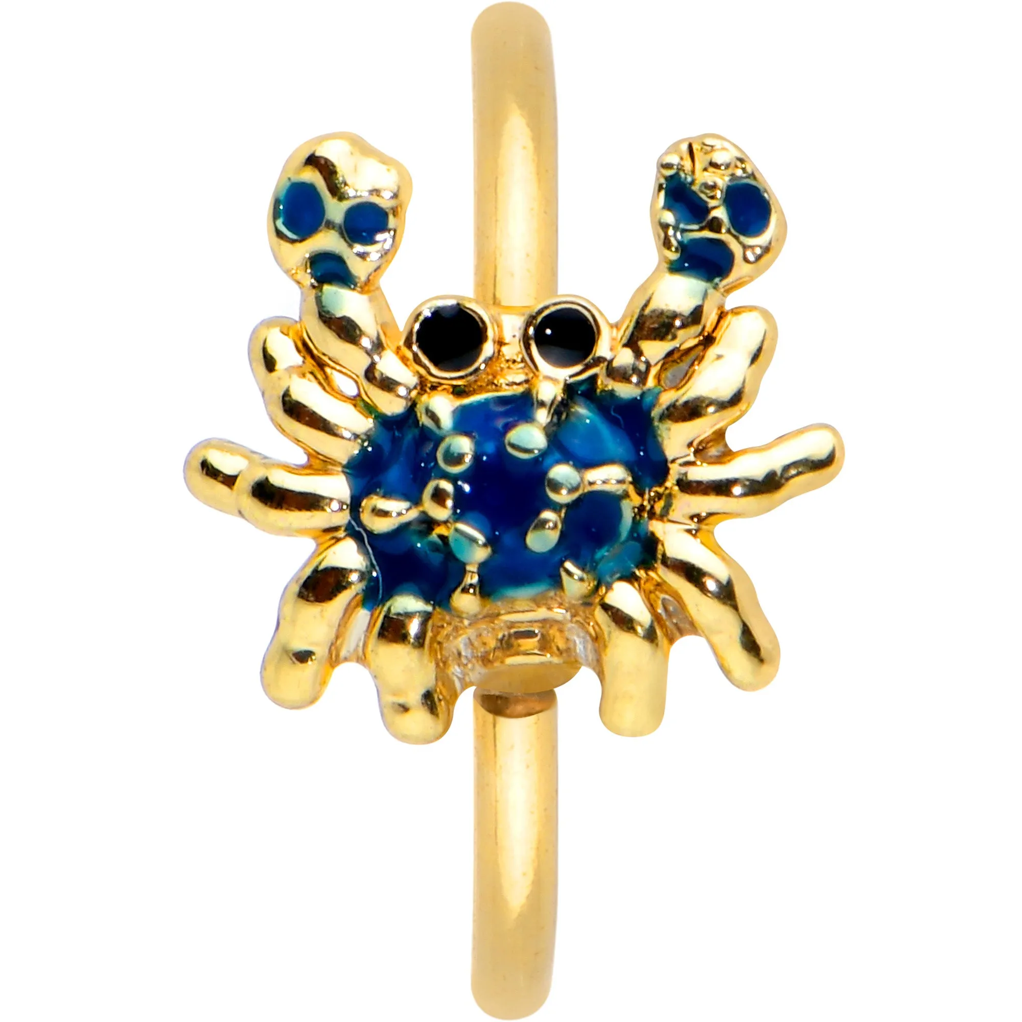 20 Gauge 5/16 Black Gem Gold Tone Blue Crab Nautical Nose Hoop