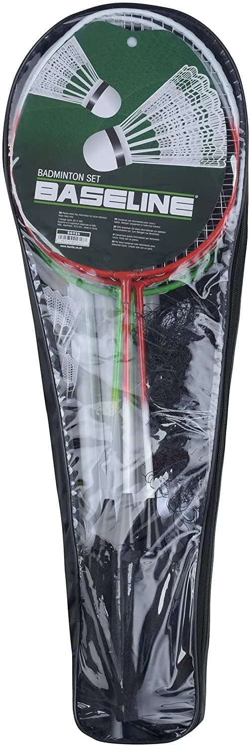 Baseline 4 Player Beginner Badminton Racket Set - Red / Green