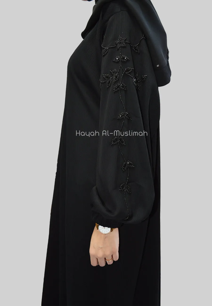 Black on Black Embellished Cuff Abaya (Premium)