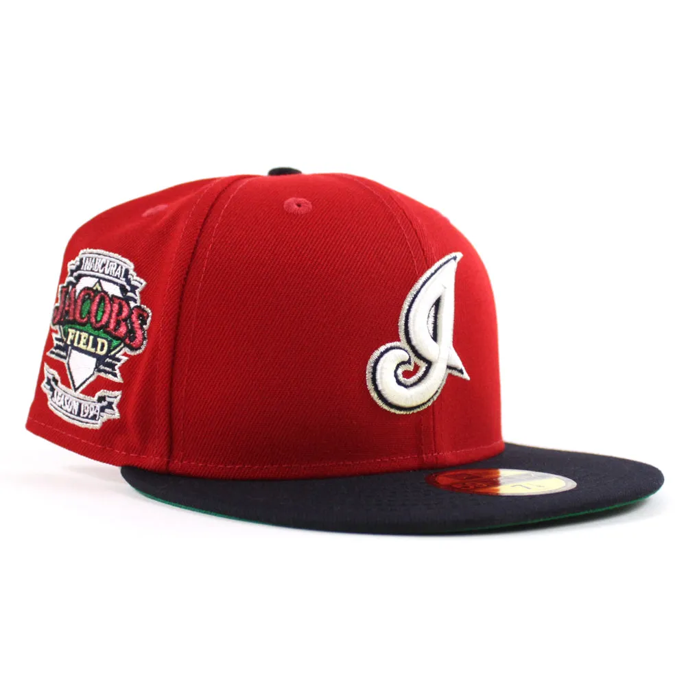 Cleveland Indians Jacobs Field New Era 59Fifty Fitted Hat (Scarlet Navy Green Under Brim)