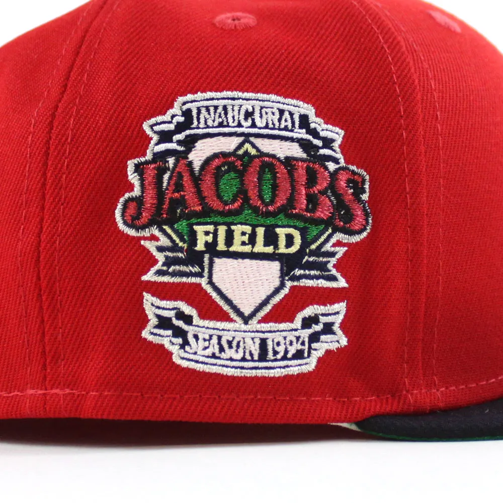 Cleveland Indians Jacobs Field New Era 59Fifty Fitted Hat (Scarlet Navy Green Under Brim)