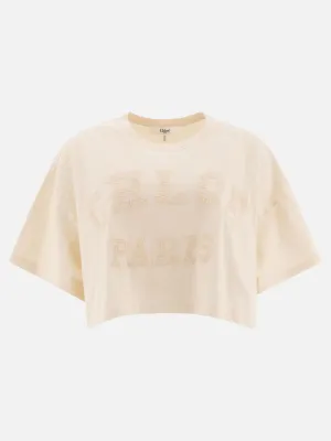 Cropped cotton jersey T-shirt