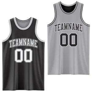 Custom Reversible Black White-Gray Double Side Authentic Basketball Jersey
