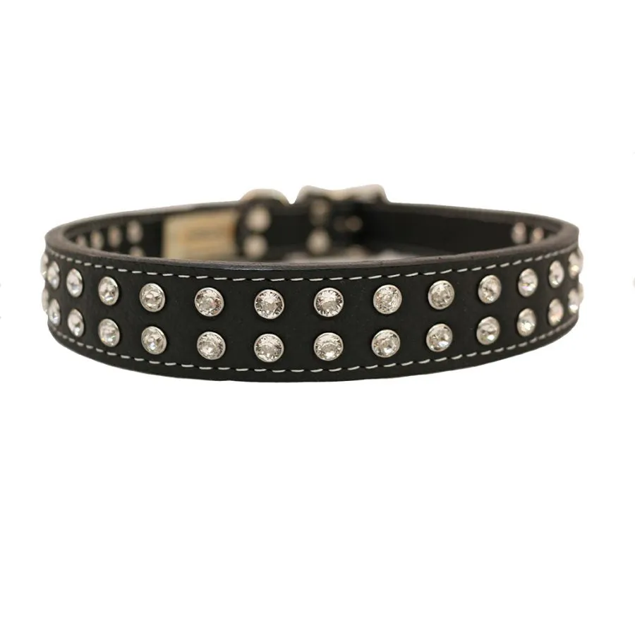 Dog Bar Tuscan Leather with Riveted Crystals Dog Collar