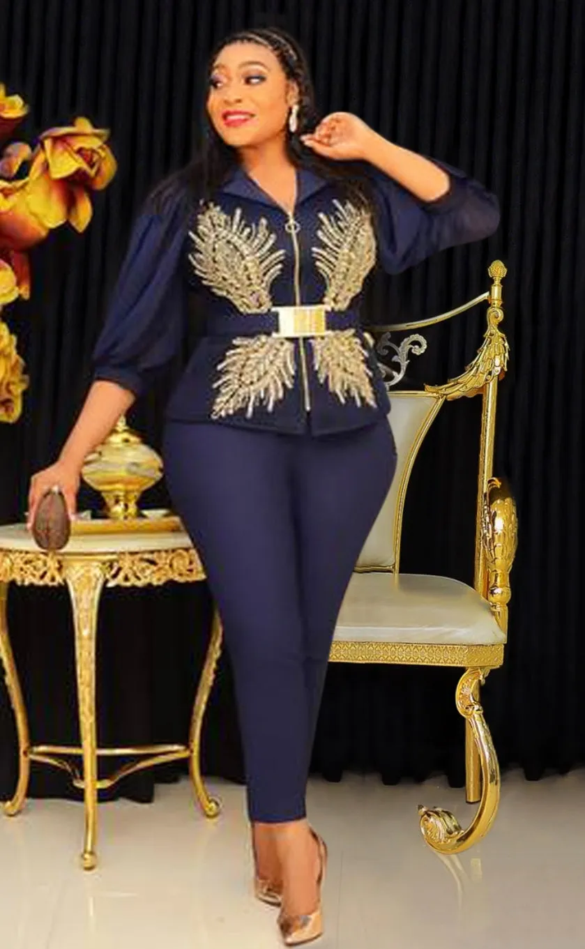 FINAL SALE! Audrey- 3pcs Embellished Mesh Blouse/Pant Set (CLEARANCE OUTLET! Final Sale/No Return/No Exchange!)