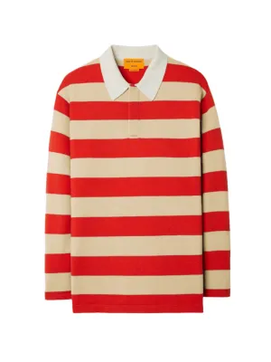 Guest in Residence Striped Rugby Top in Dune/True Red Stripe