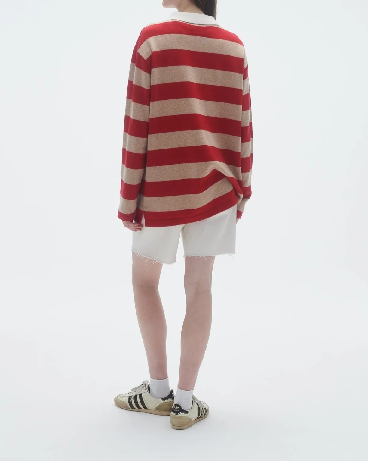Guest in Residence Striped Rugby Top in Dune/True Red Stripe