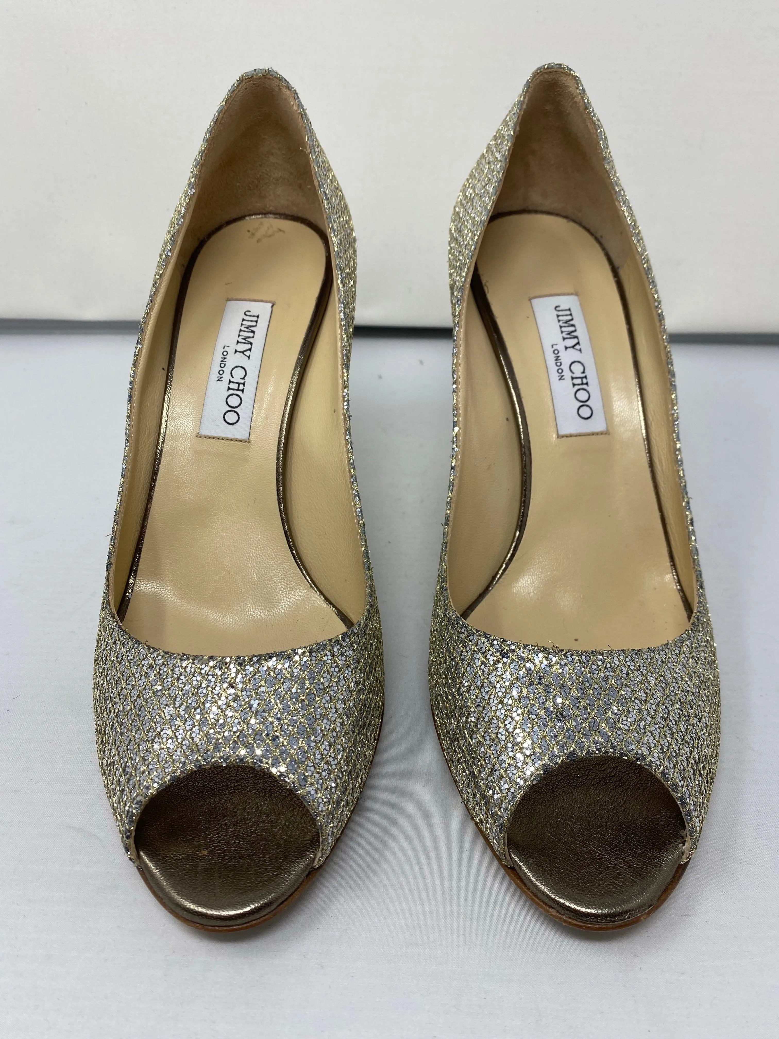 Jimmy Choo Nova Glitter Peep-Toe Heels