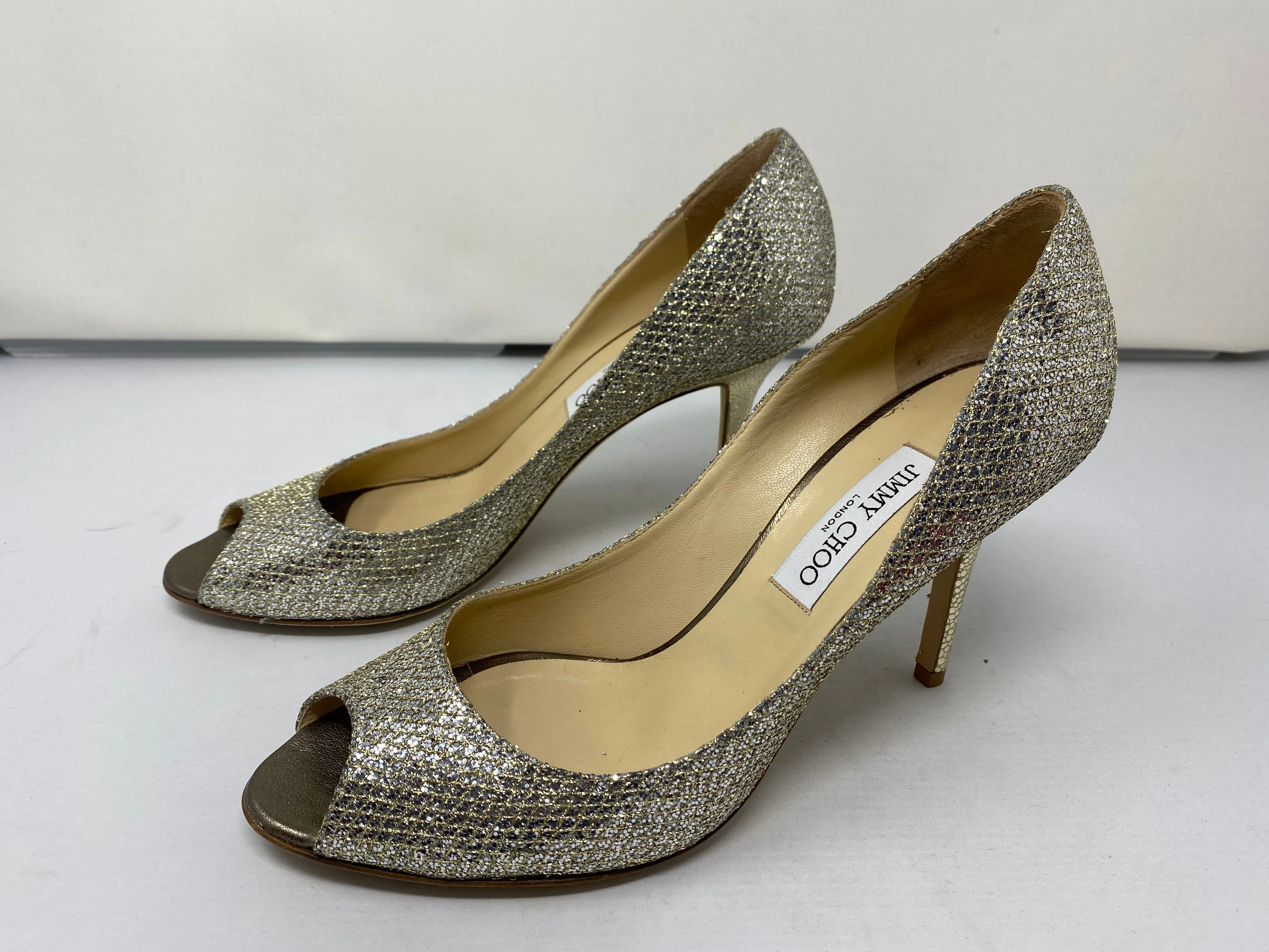Jimmy Choo Nova Glitter Peep-Toe Heels
