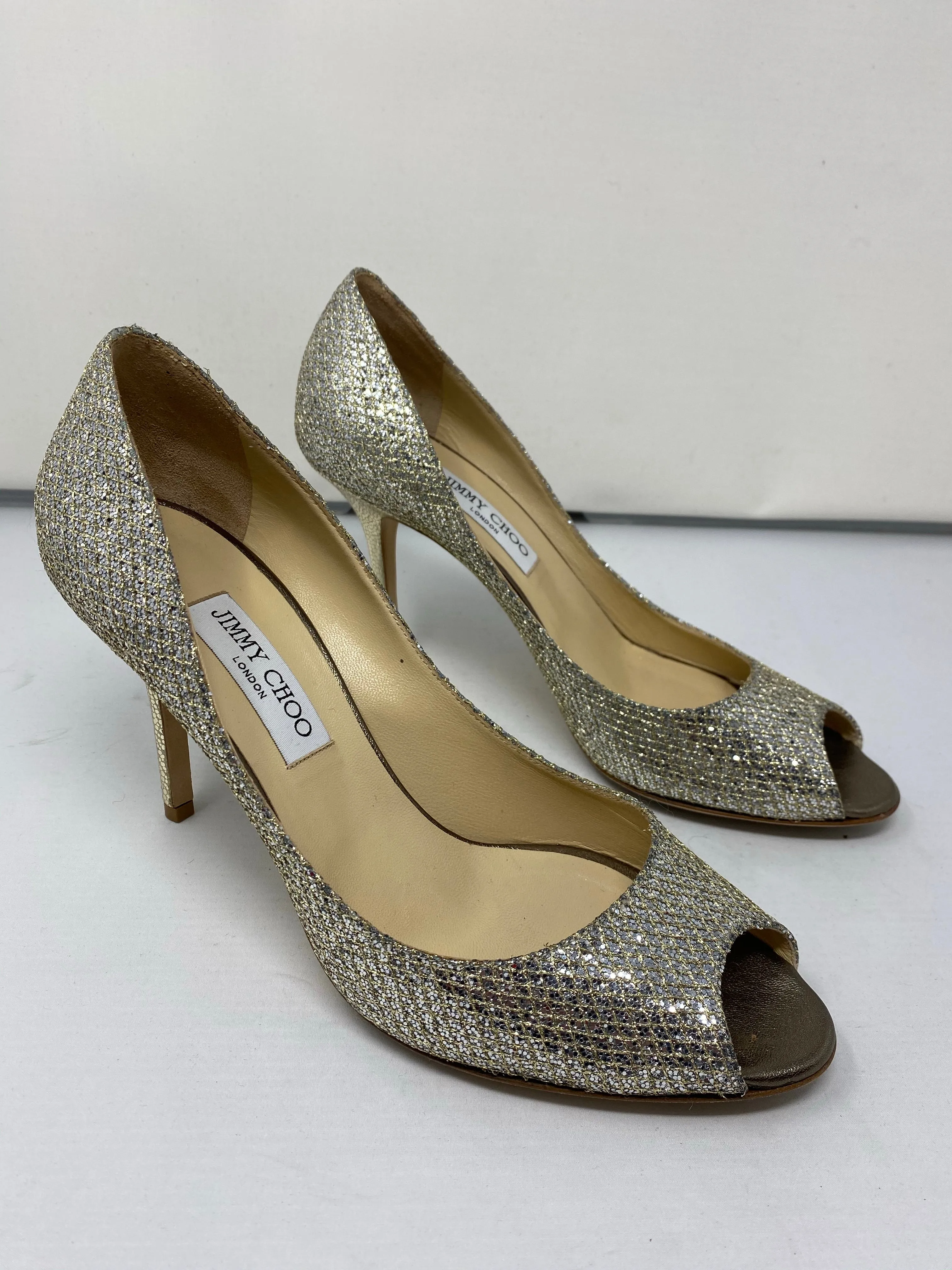 Jimmy Choo Nova Glitter Peep-Toe Heels
