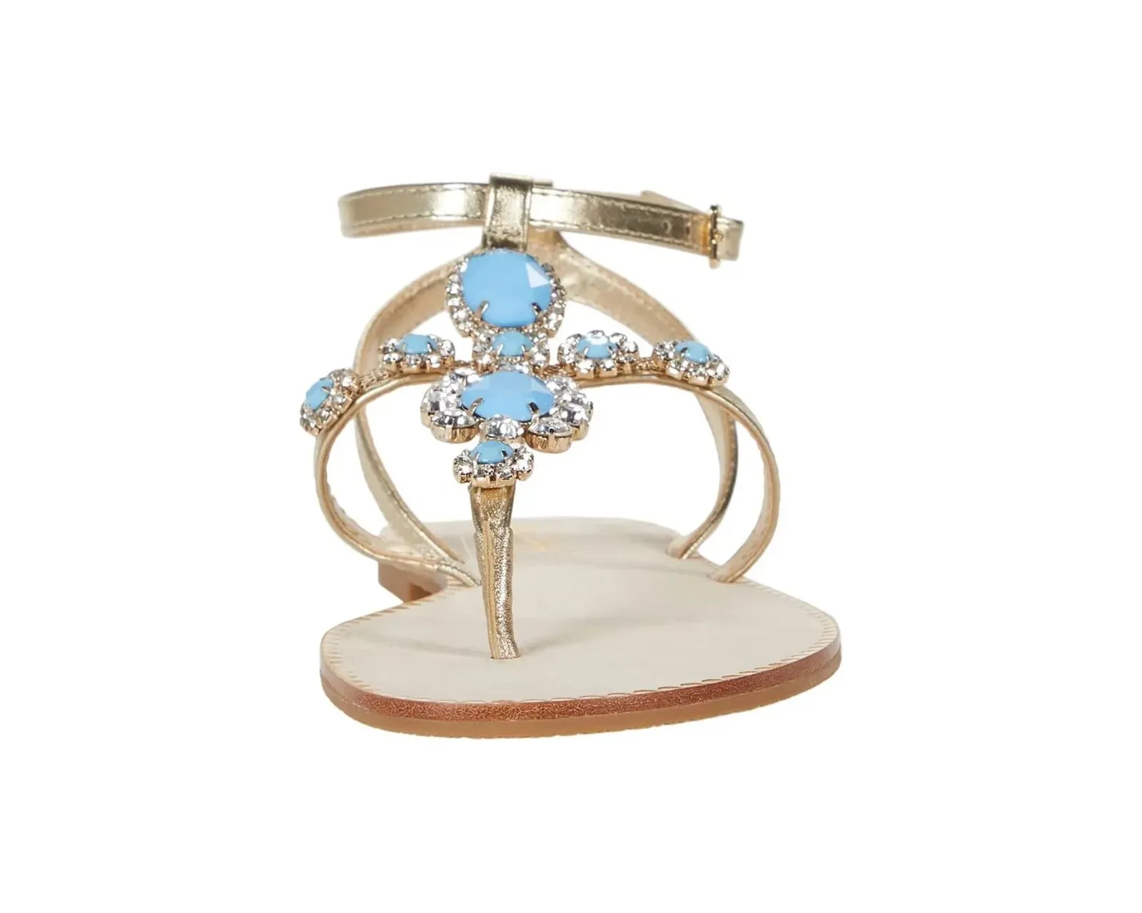 LILY PULITZER KATIE EMBELLISHED BERMUDA BLUE GOLD LEATHER SANDALS