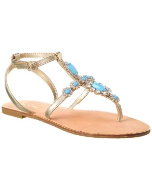 LILY PULITZER KATIE EMBELLISHED BERMUDA BLUE GOLD LEATHER SANDALS
