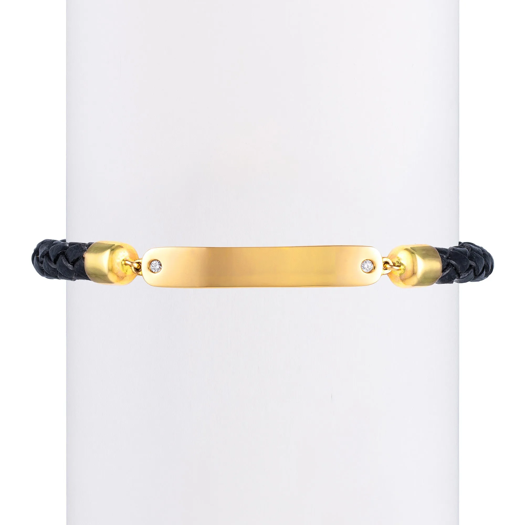 Men's White Diamond Bar & Leather Bracelet