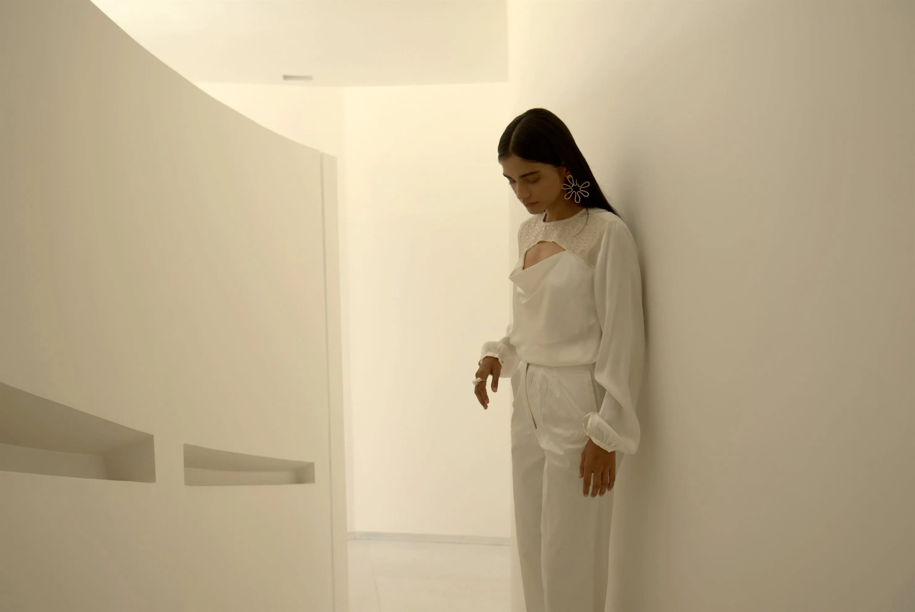 New Season Summer to Fall 2024--Blouse Draped Silk Pearl White-WH/S/024-Suzanne-Fashion Edit Hemji