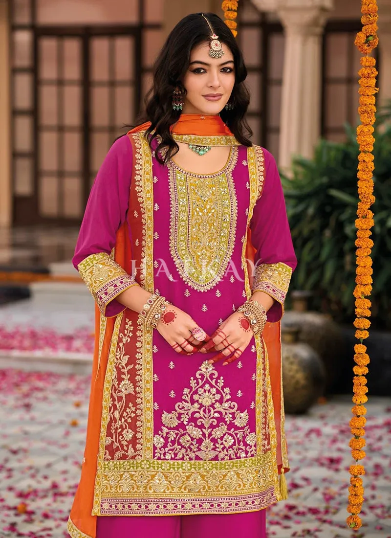 Pink And Orange Embroidery Salwar Suit