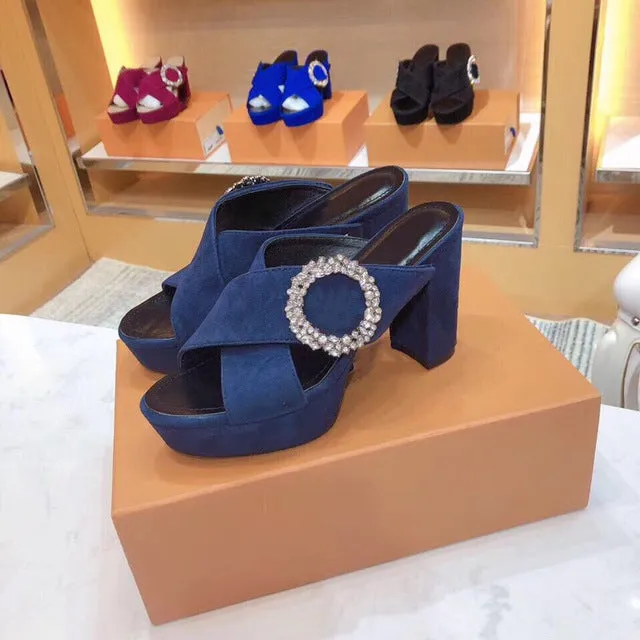 Plus Size 35-41 Women's Sandals Real Suede Leather Women's Shoes Open Toe Square Heels Summer Sandals For Woman