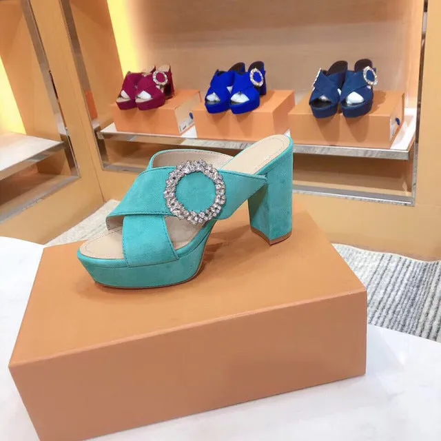 Plus Size 35-41 Women's Sandals Real Suede Leather Women's Shoes Open Toe Square Heels Summer Sandals For Woman