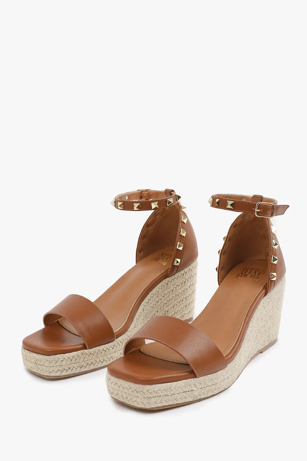 Presley Wide Fit Wedge Sandals with Gladiator Ankle Strap in Tan PU
