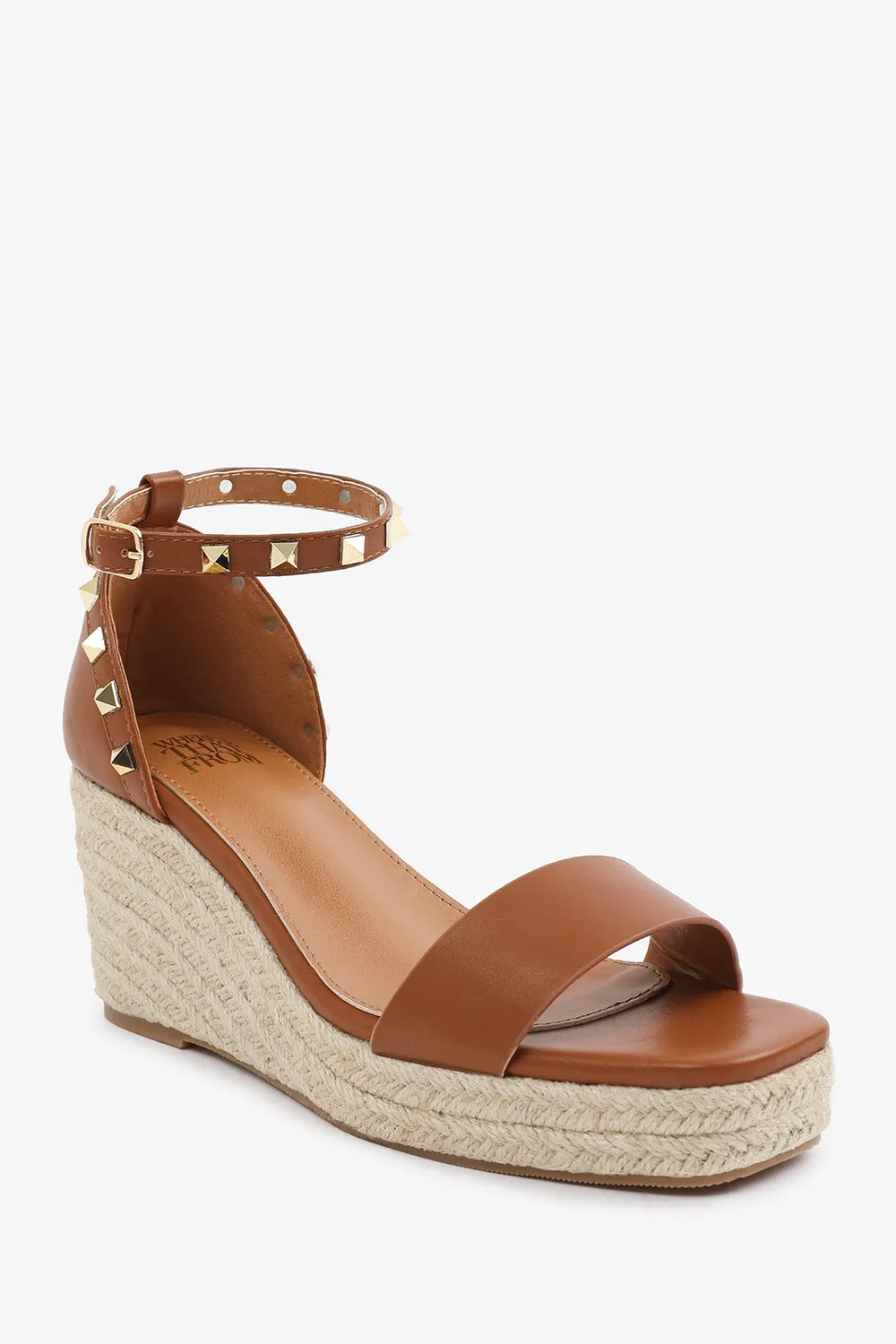 Presley Wide Fit Wedge Sandals with Gladiator Ankle Strap in Tan PU