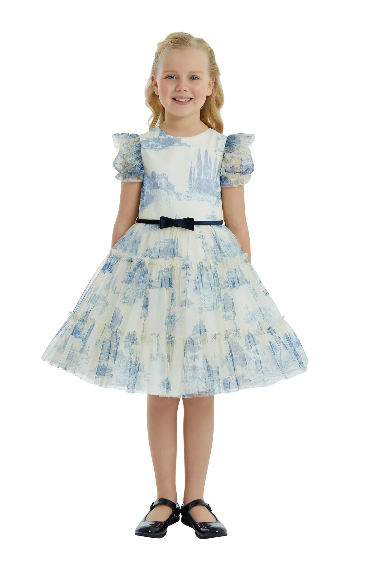 Ruffle Sleeve Formal Dress with A Bow