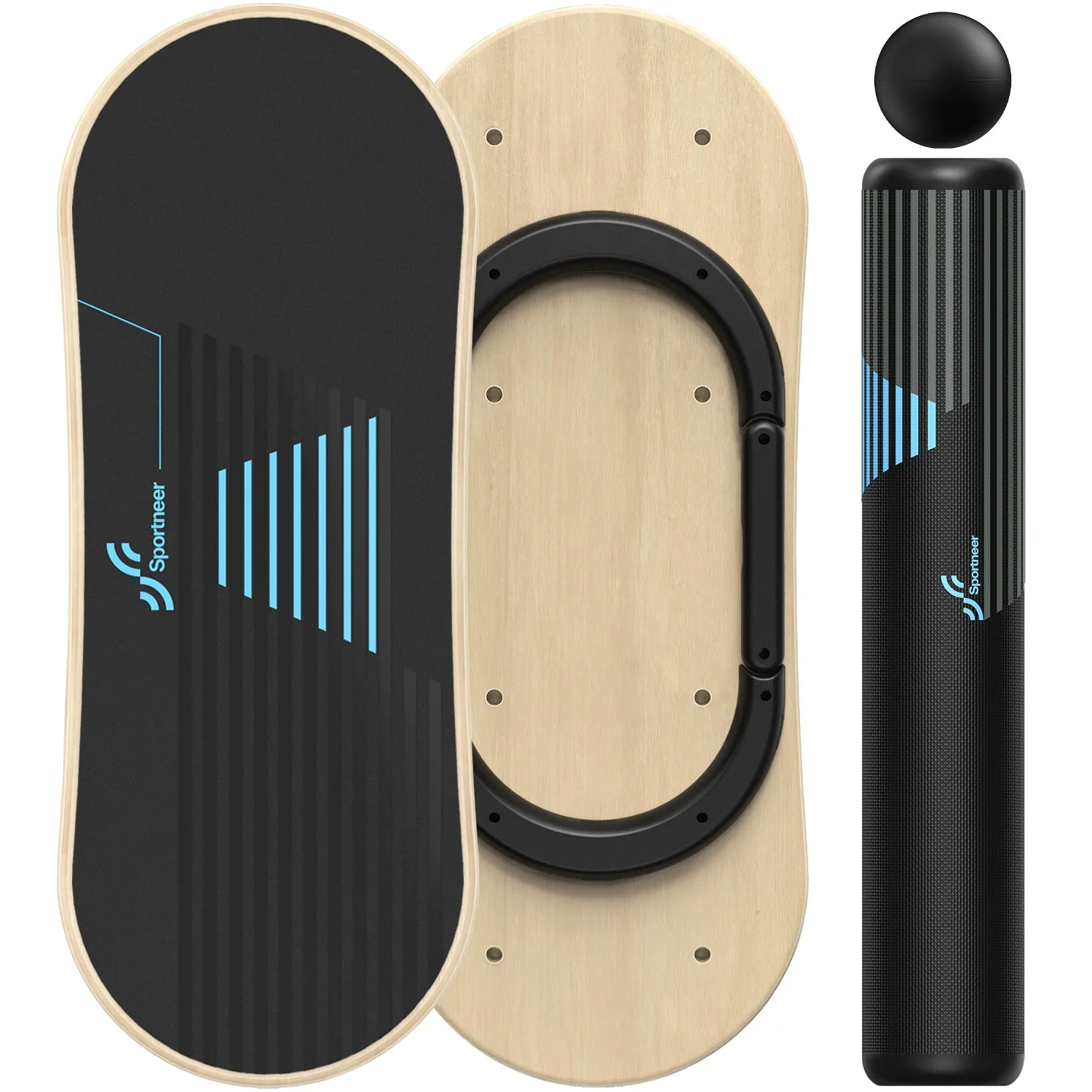 Sportneer Balance Board 7 Modes Wobble Board with Adjustable Stoppers Exercise Balancing Stability Trainer for Improve Balance, Surf Trainer & Physical Therapy - Roller and 2.8'' Ball Included