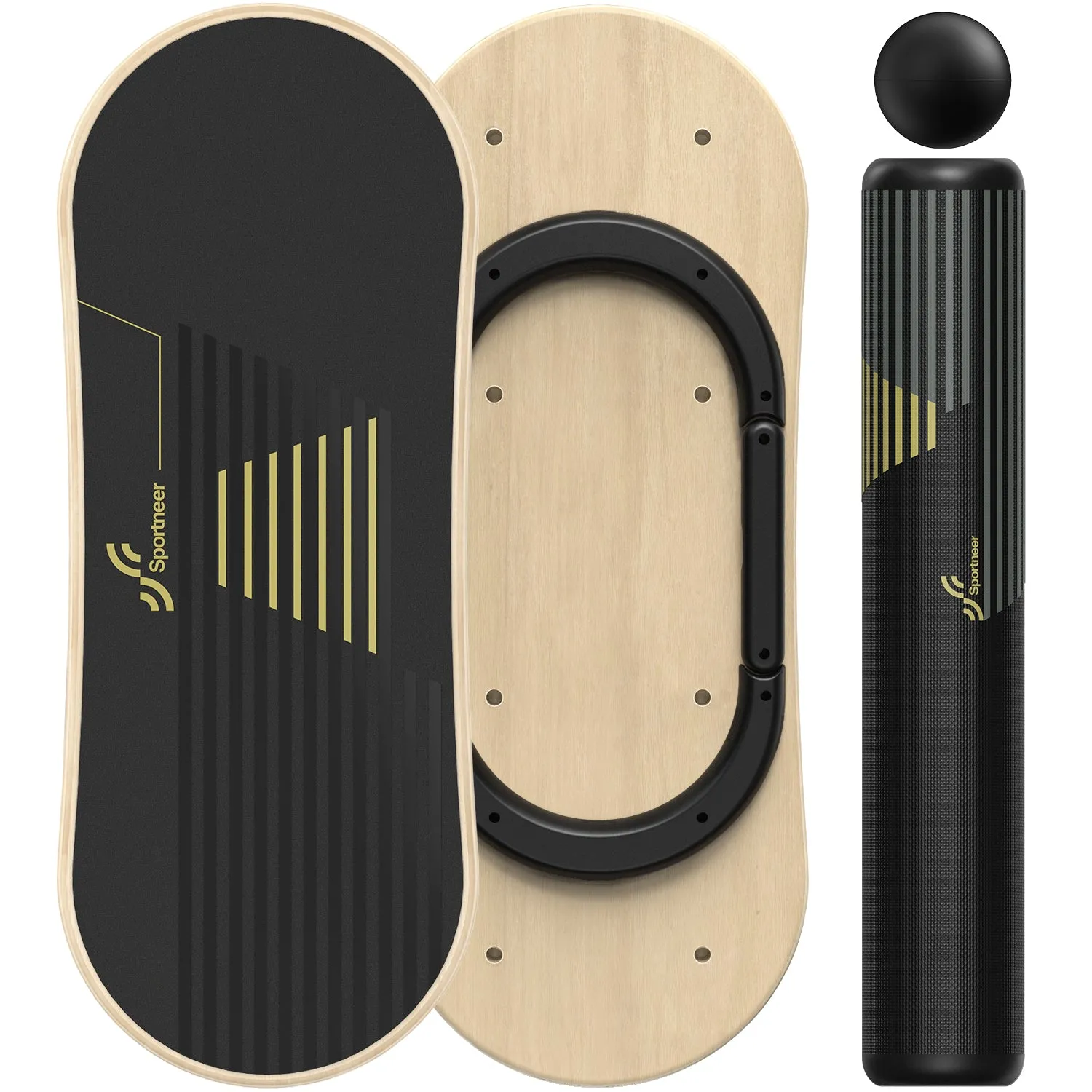 Sportneer Balance Board 7 Modes Wobble Board with Adjustable Stoppers Exercise Balancing Stability Trainer for Improve Balance, Surf Trainer & Physical Therapy - Roller and 2.8'' Ball Included