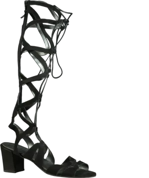 Stuart Weitzman Black Leather Gladiator Ankle Wrap Sandals UK 10 EU 44 👞