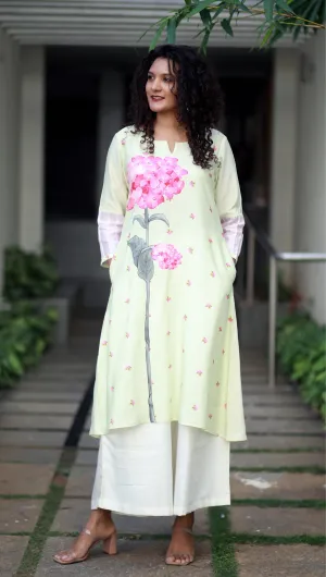Tropical Valley Sage Green Staple Silk Kurta/ Dress