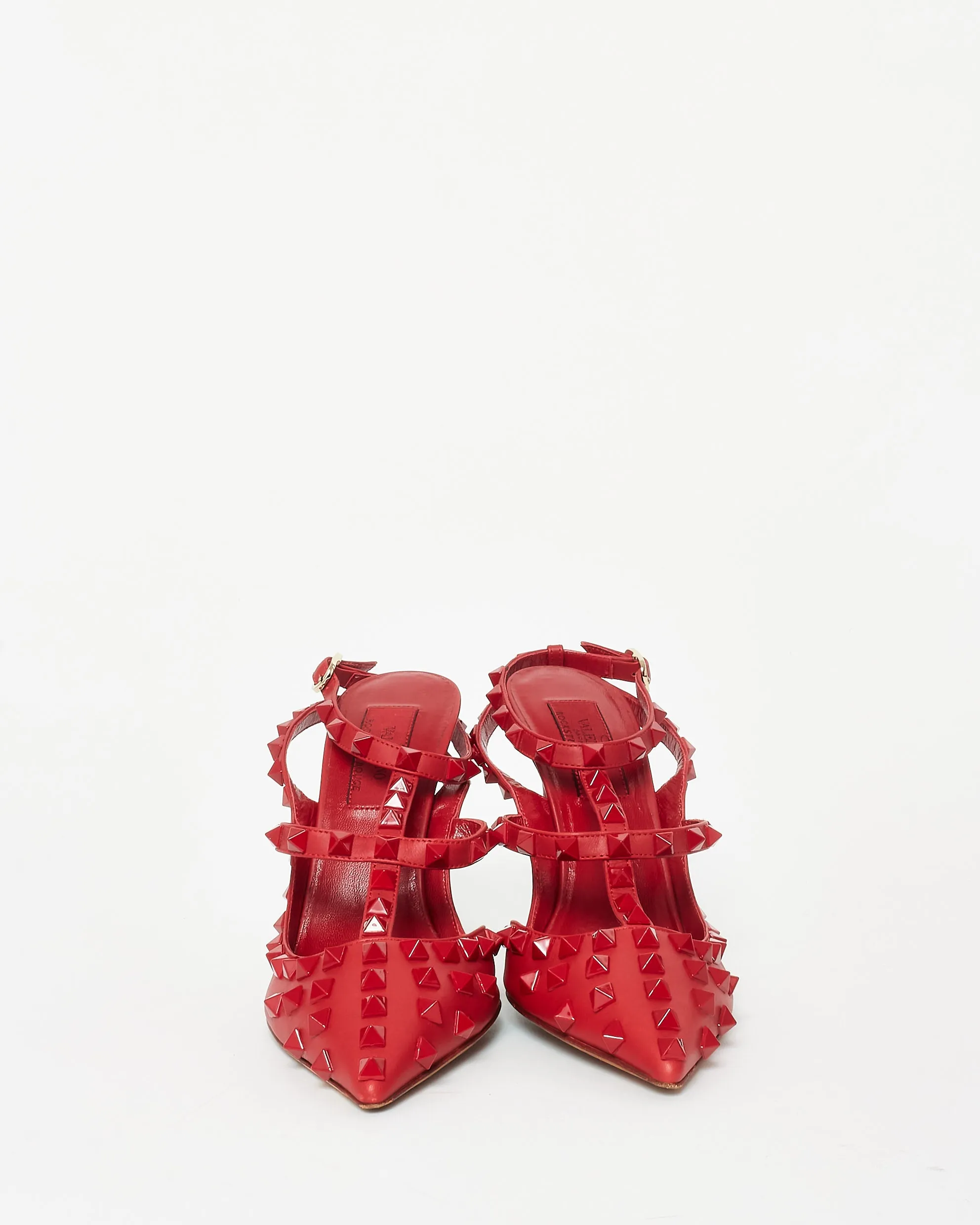 Valentino Red Leather & Tonal Rockstud Gladiator Pumps - 36