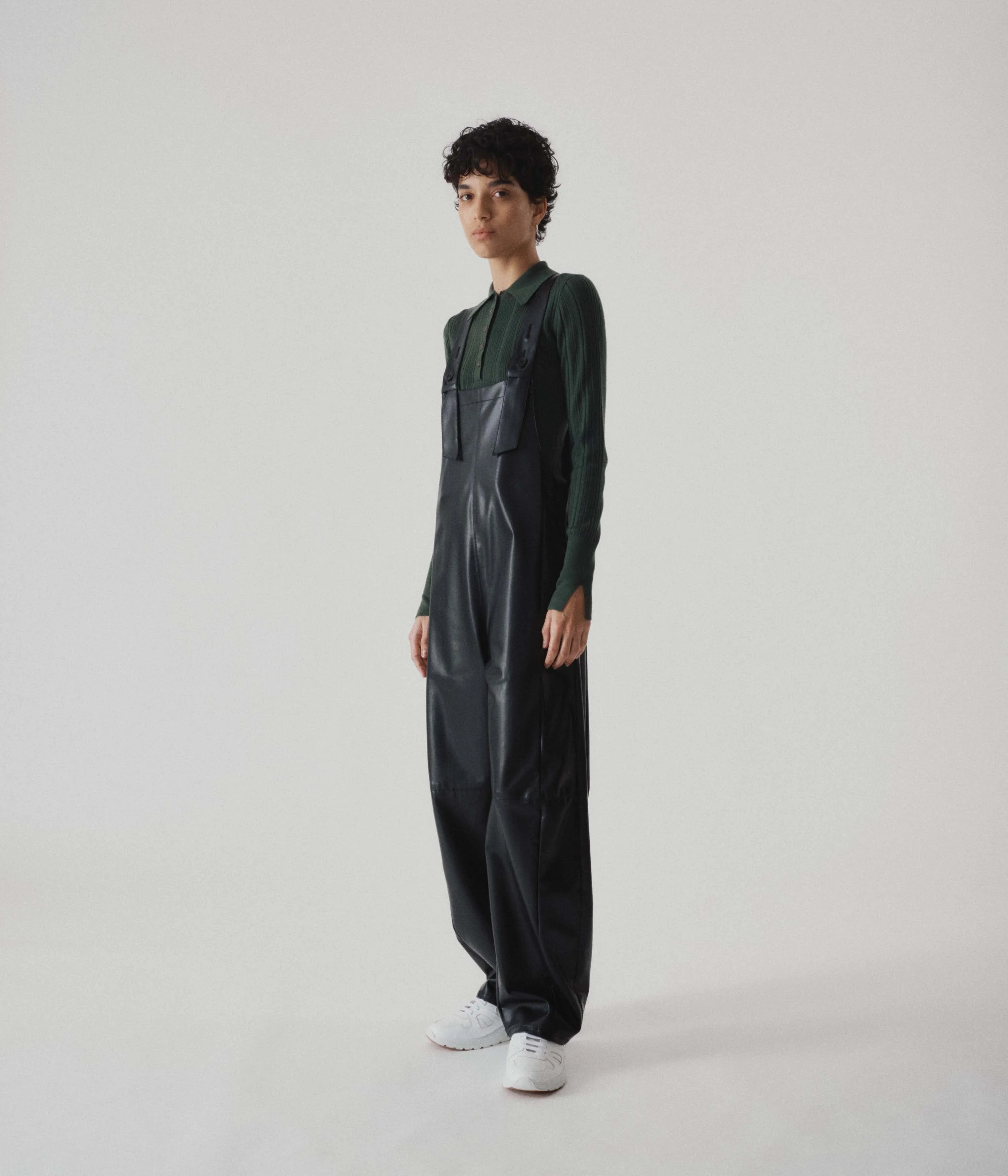 VEGAN LEATHER COVERALL IN BLACK