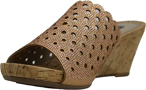 WHITE MOUNTAIN Womens Atlie Embellished Wedge Sandals Pink 9.5 Medium (B,M)