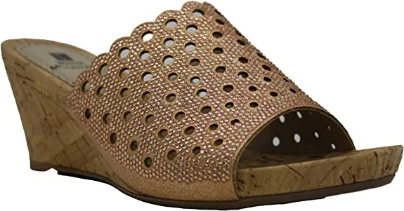 WHITE MOUNTAIN Womens Atlie Embellished Wedge Sandals Pink 9.5 Medium (B,M)