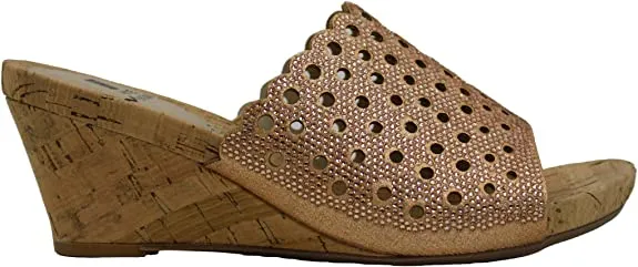 WHITE MOUNTAIN Womens Atlie Embellished Wedge Sandals Pink 9.5 Medium (B,M)