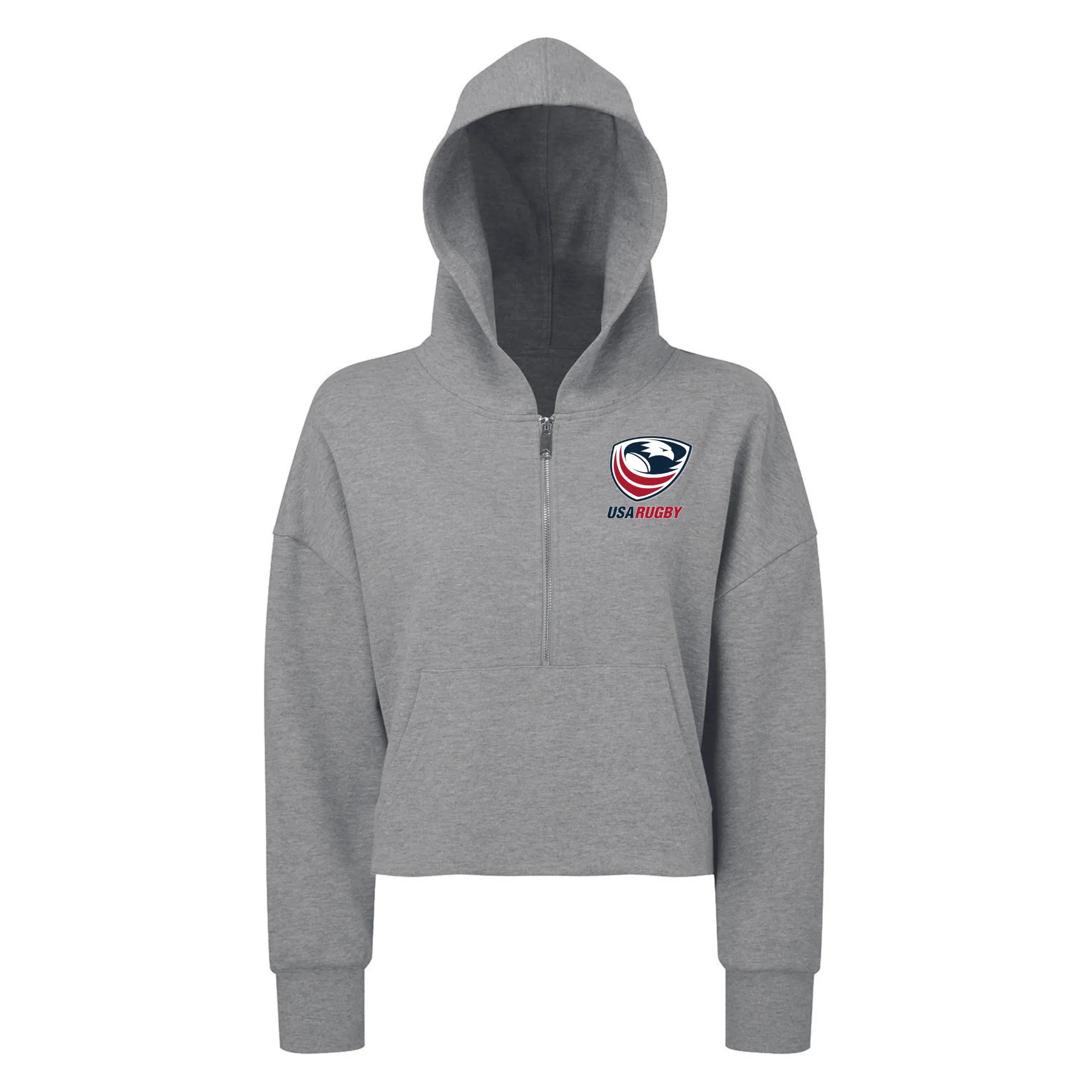 Women's USA Rugby Half Zip Crop Hooded Sweatshirt