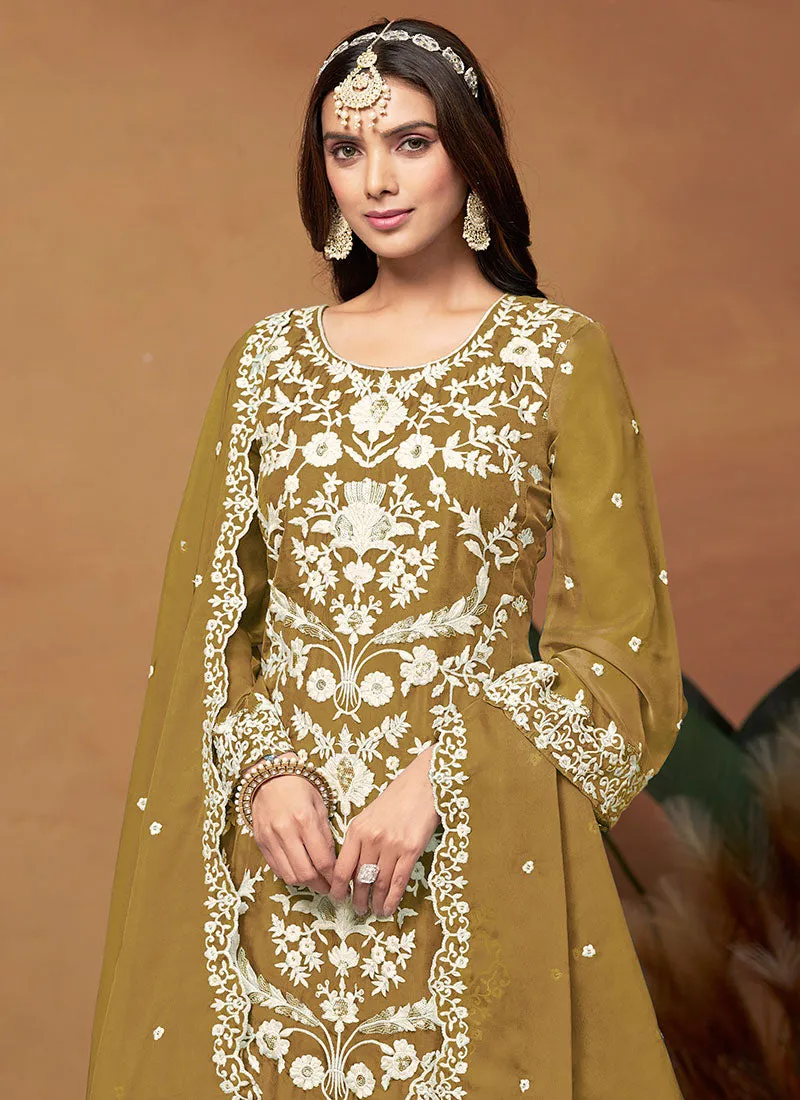Yellow Thread And Sequence  Embroidery Pant Style Salwar Suit